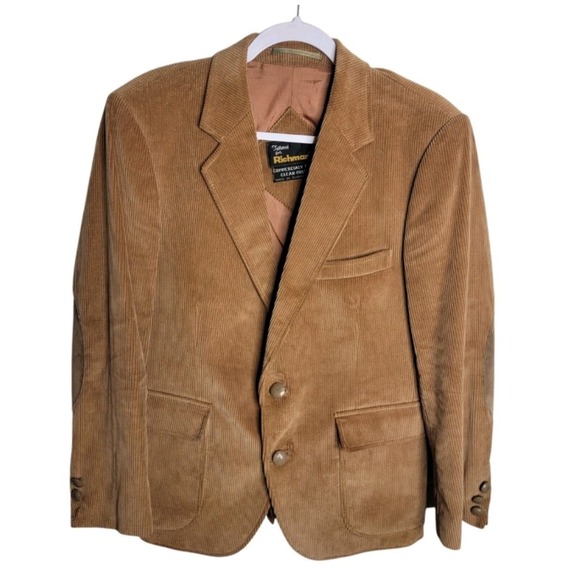 Richman Other - Vintage Richman Sport Coat Mens 39 L Camel Tan Corduroy Western Elbow Patch